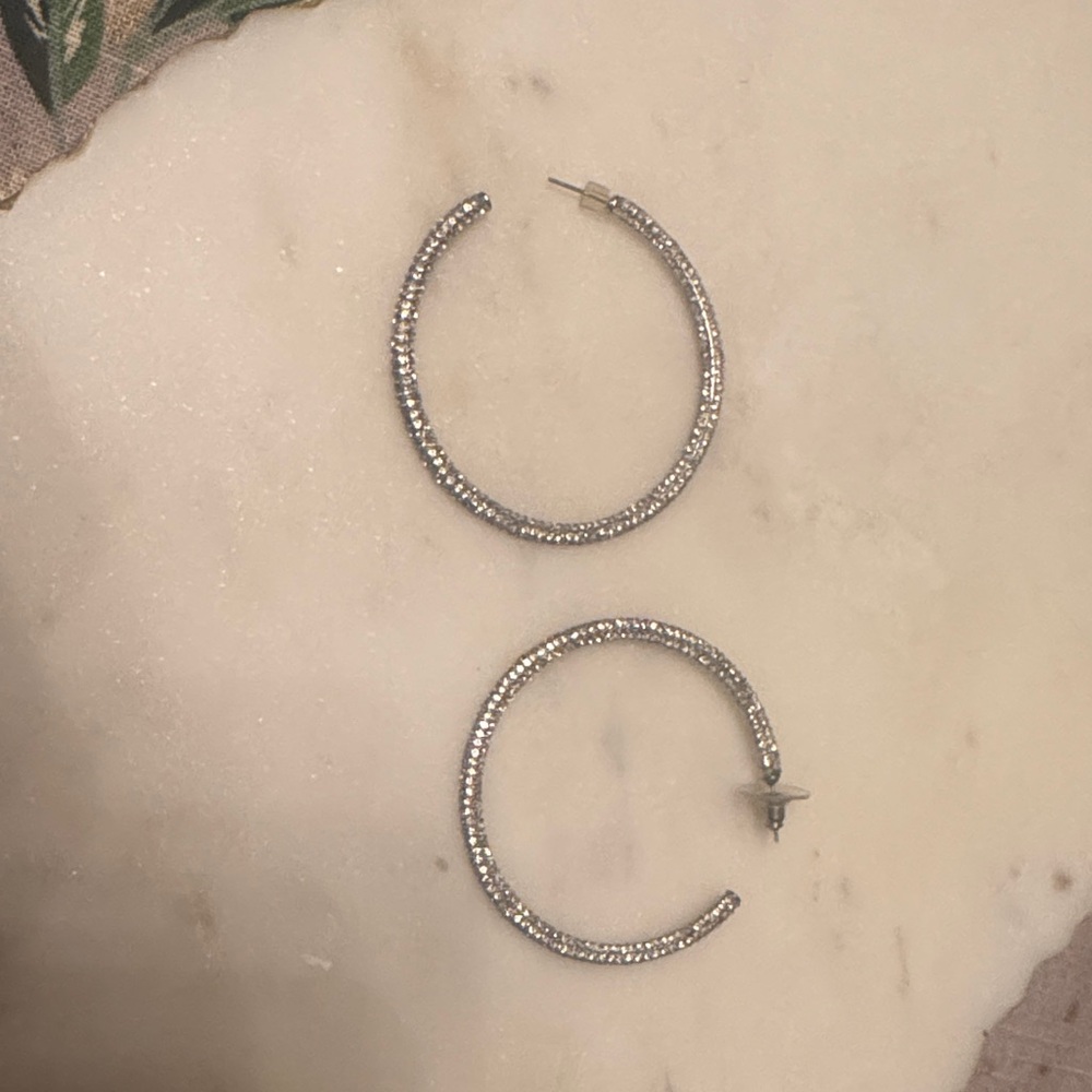 Elegant crystal encrusted Silver Hoop Earrings